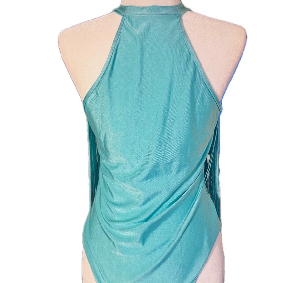 Mint Green Teal Fringe Bodysuit Size L - Picture 9 of 13